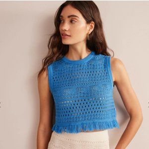 Boden Cropped Fringe Crochet Vest